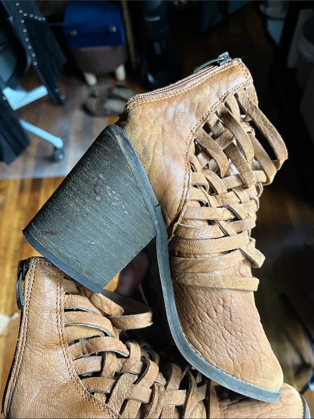 Free People Cognac Woven Leather Ankle Booties - Picture 10 of 12